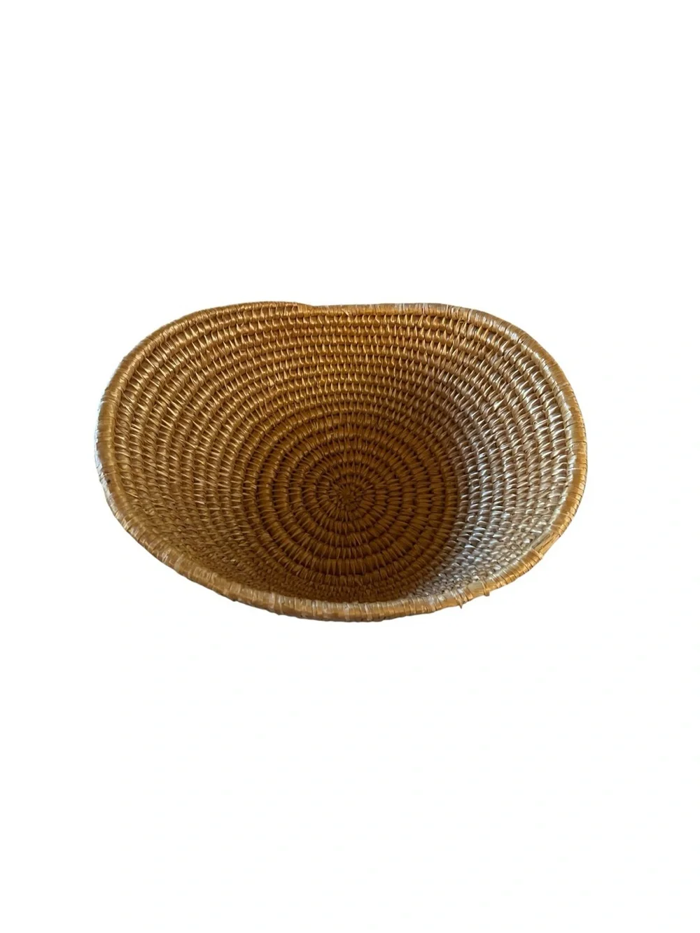 Vintage Handwoven Rattan Basket Bowl Boho Coastal Centerpiece Catchall Decor